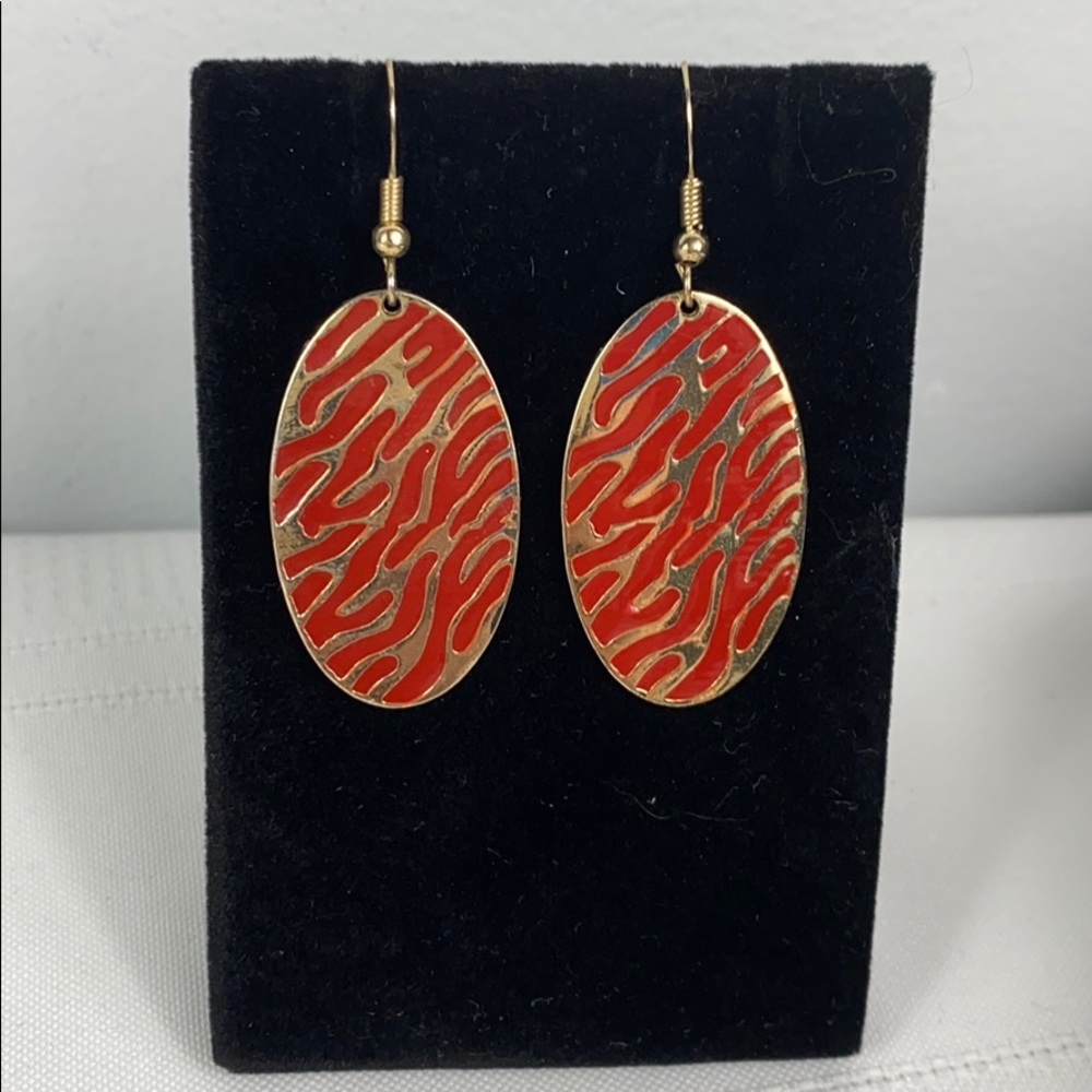 Orange Gold Tone Dangle Hook Fashion Earrings